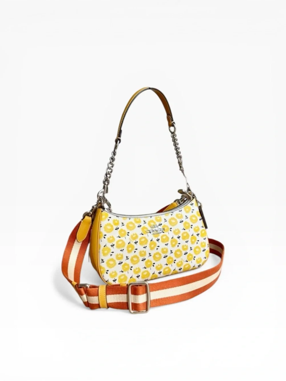 ✨ Coach Teri Shoulder Bag Floral Print Silver Chalk Buttercup NWT ✨ - Picture 2 of 16